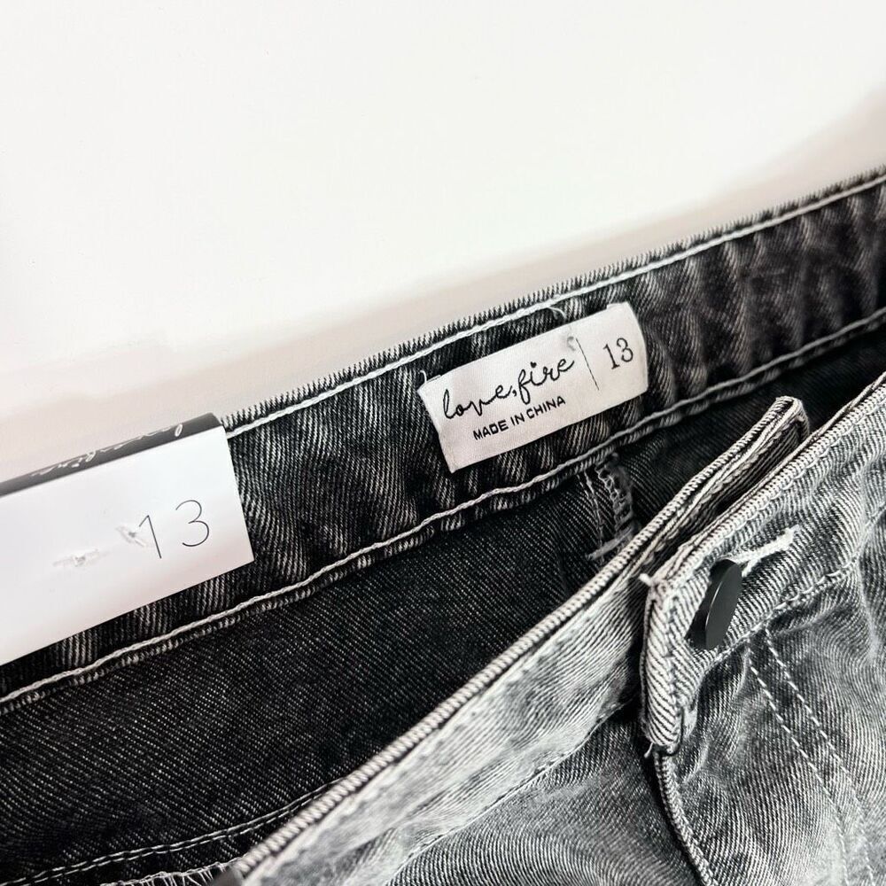 LOVE, FIRE Retro Slit‎ Jean Denim Maxi Skirt Size 13 Black Acid Wash 90s Grunge - Picture 5 of 9